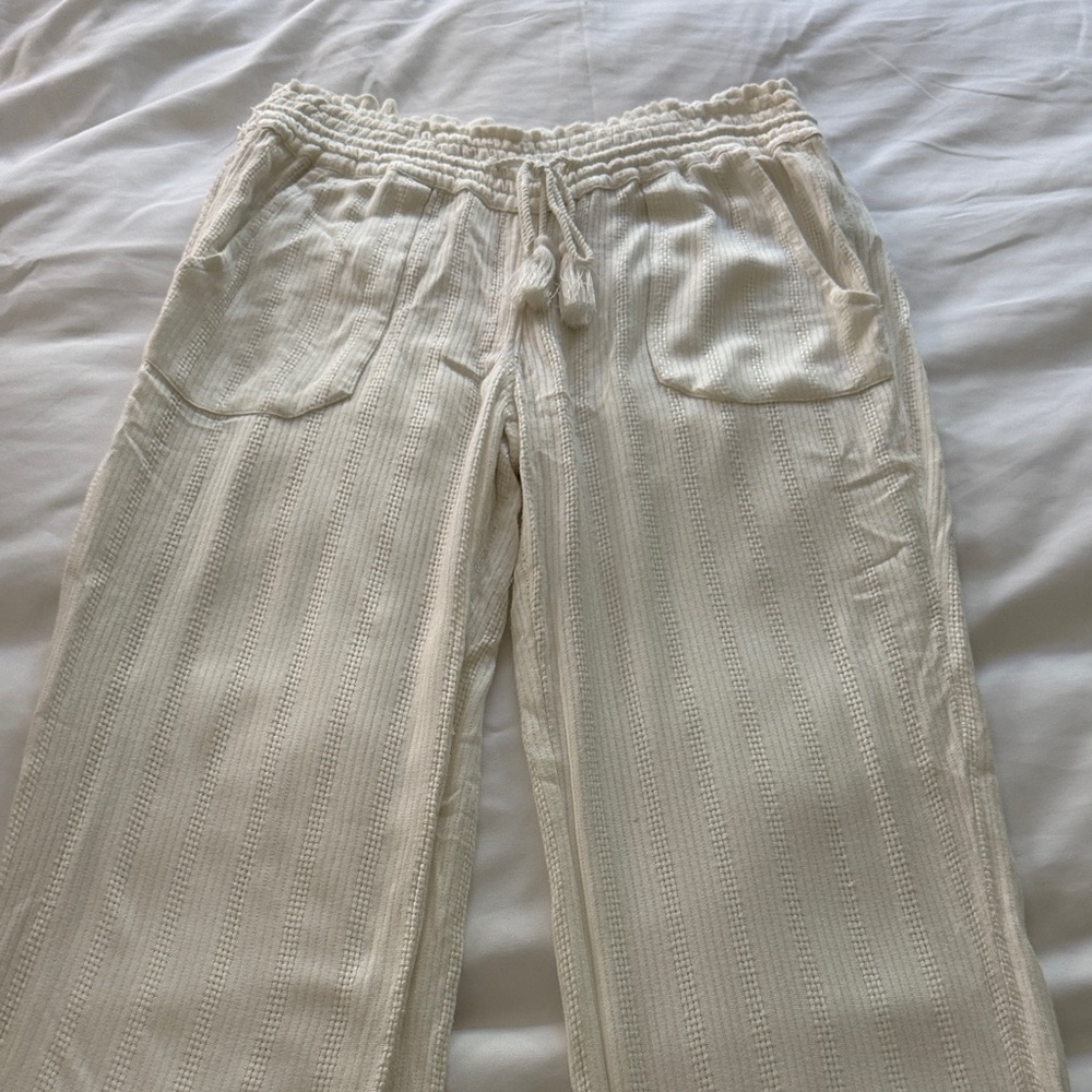 Roxy Cream Textured Pants drawstring beach pants NWOT